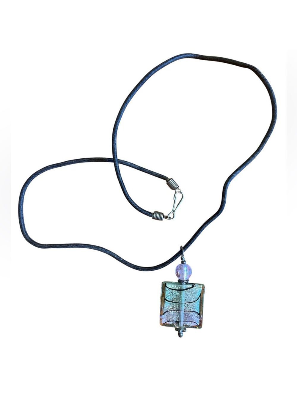 Art Glass Dichroic Fused Glass Pendant Necklace Iridescent Cube Layering